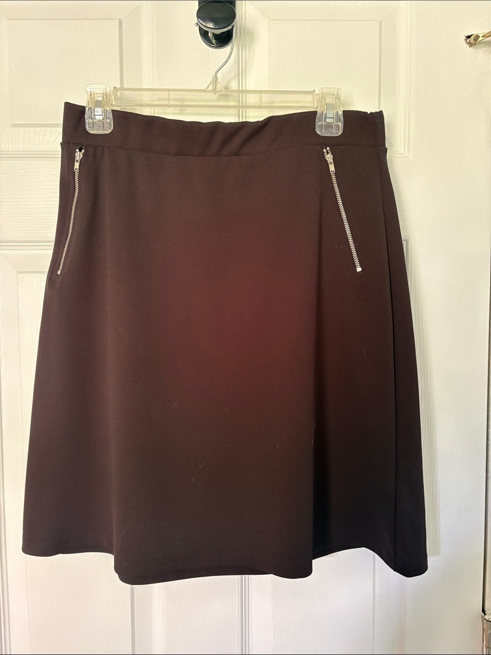 Le Lis Dark Brown Midi A-Line Skirt with Silver Zipper Detail
